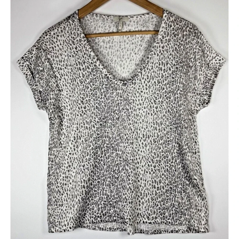 Joie Shirt Womens Small Animal Print Linen‎ Short Sleeve Lightweight Top Blouse